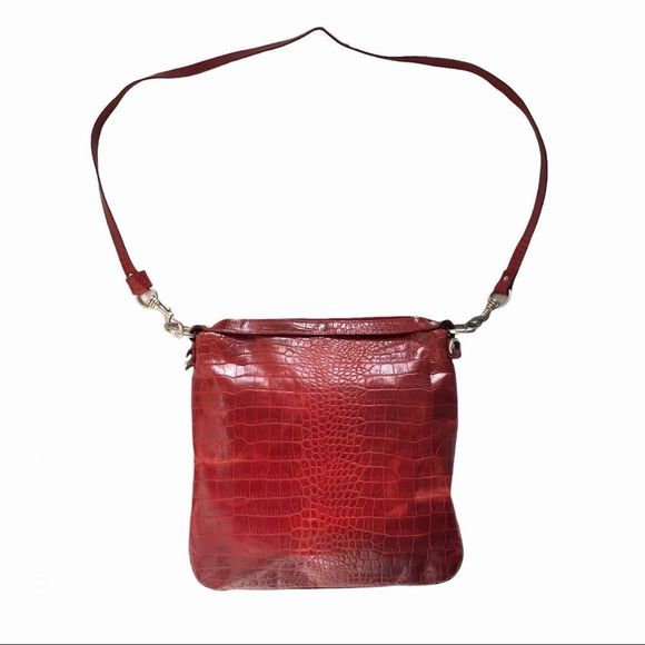 Cuoieria Fiorentina Italian leather square purse burgundy red faux croc pattern - Picture 13 of 16